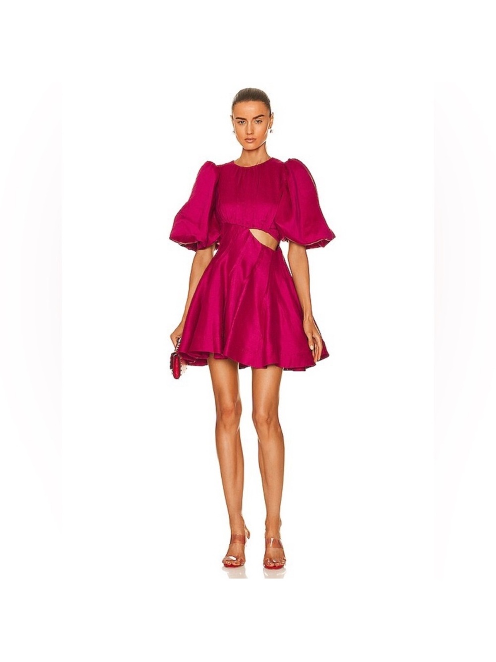 Aje Fuchsia Cutout Mini Dress with Puff Sleeves
